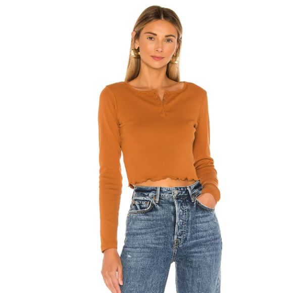 x karla The Crop Henley With Lettuce Hem in black size S - Picture 1 of 6